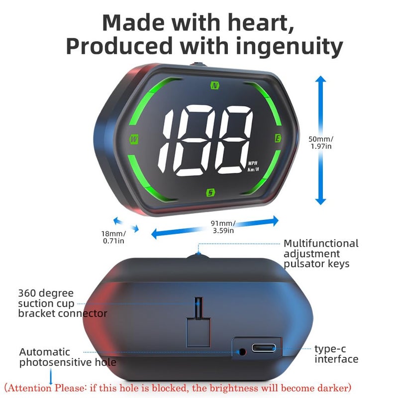 Docbraces Universal GPS Speedometer HUD for Cars - 2025 New Head Up Display with MPH/KMH, Overspeed Alarm, Fatigue Alert, Large LED Font, Plug & Play USB, Auto Brightness - Fits All Vehicles (Green) - Image 2
